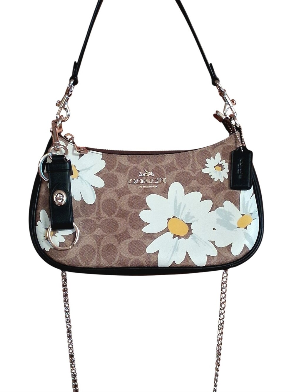 Coach Daisy Floral Signature Crescent Shoulder Bag Purse With Gold Hardware